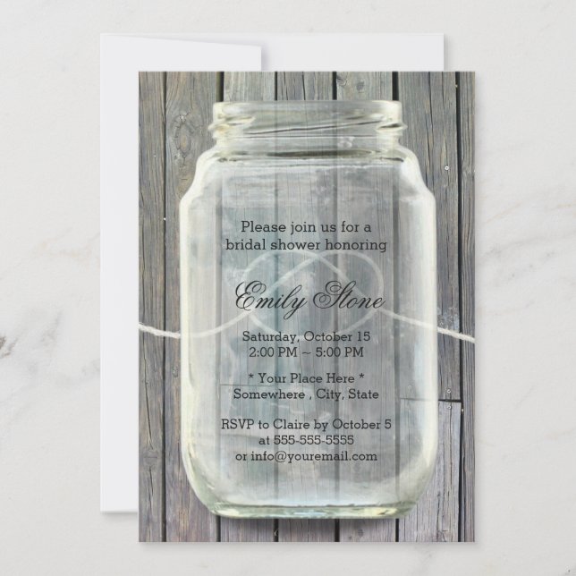 Mason Jar Tying the Knot Barn Wood Bridal Shower Invitation (Front)
