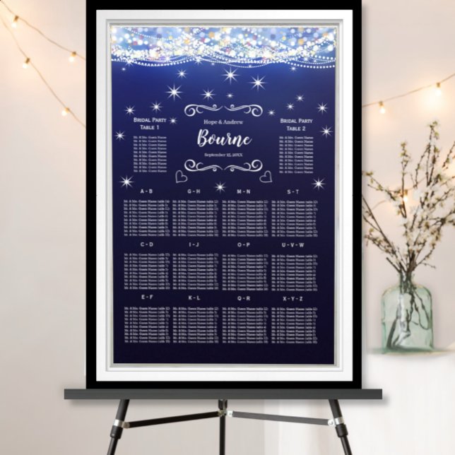 Mason Jar Under the Stars Wedding Seating Chart (To see frame pricing, please enter your frame and mat options.)