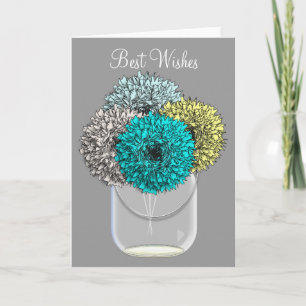 Mason Jar Vase Of Pom Pom Carnation Flowers Card