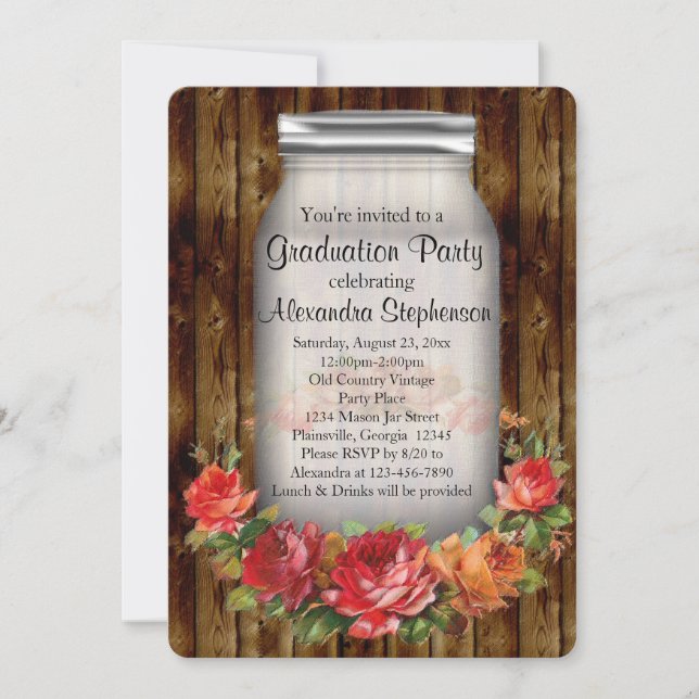 Mason Jar Vintage Country Graduation Party Invitation (Front)