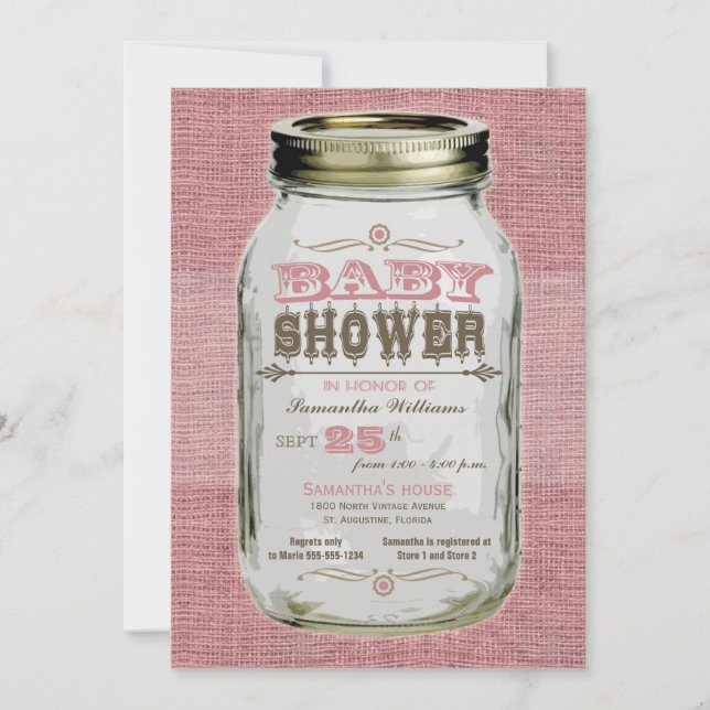 Mason Jar Vintage Look Girl Baby Shower Invitation (Front)