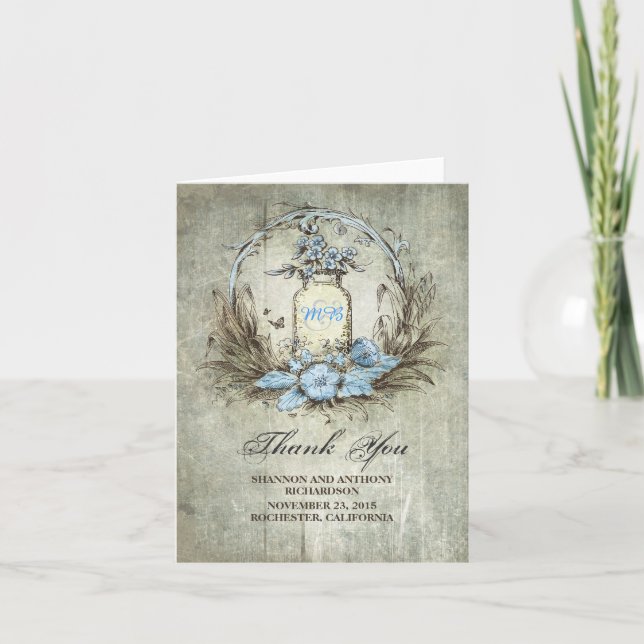 mason jar vintage rustic wedding thank you card (Front)