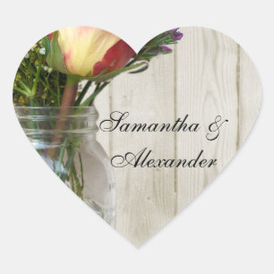 Mason Jar w/Rose and Wildflowers Heart Sticker