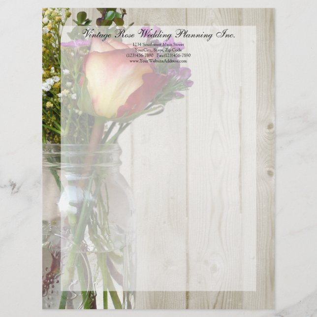 Mason Jar w/Rose and Wildflowers Personalised Letterhead (Front)