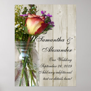 Mason Jar w/Rose and Wildflowers Poster
