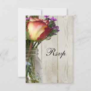 Mason Jar w/Rose and Wildflowers RSVP Card