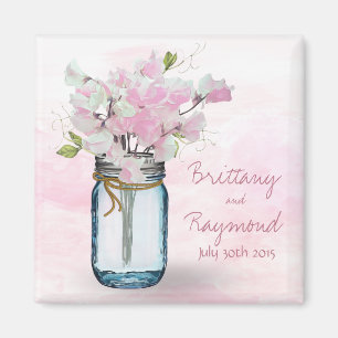 MASON JAR WATERCOLOR PINK SWEET PEAS MAGNET