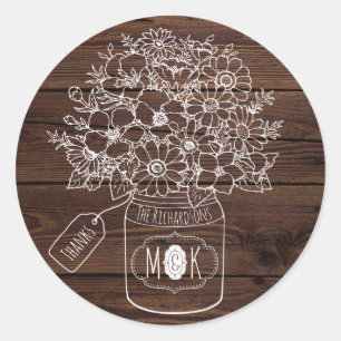 Mason Jar Wedding Anniversary Wildflowers Rustic Classic Round Sticker
