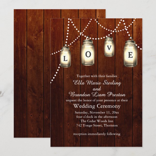 Mason Jar Wedding Invitation (Front/Back)