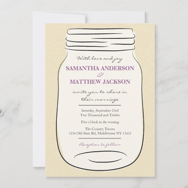 Mason Jar Wedding Invitation - Purple (Front)