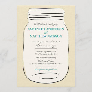 Mason Jar Wedding Invitation - Teal