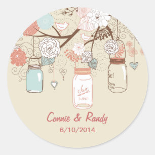 Mason Jar Wedding Sticker Blue Rust Country