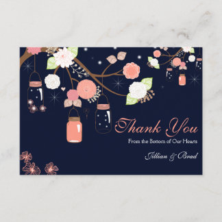 Mason Jar Wedding Thank You Card- Coral and Blue Card