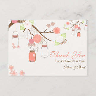 Mason Jar Wedding Thank You Card- Coral and White