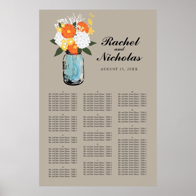 Mason Jar White Daisies 24 x 36 Seating Chart (Front)