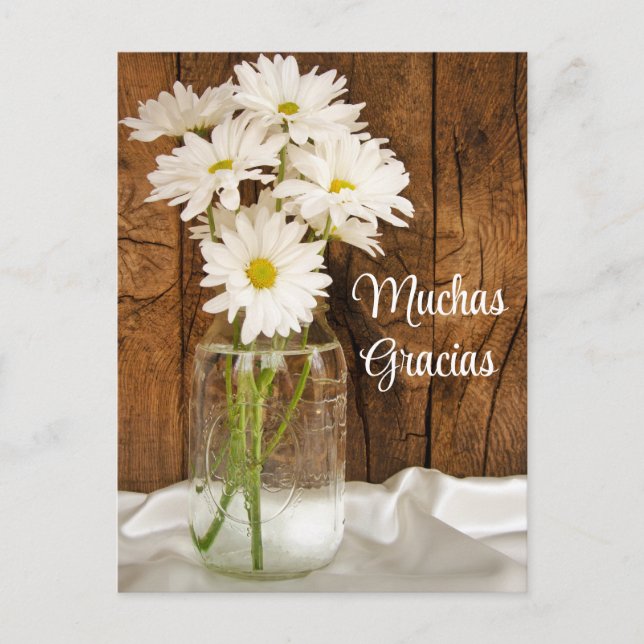 Mason Jar White Daisies Gracias Spanish Thank You Postcard (Front)