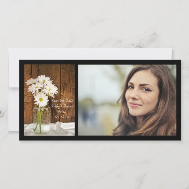 Mason Jar White Daisies Quinceañera Save the Date (Front)