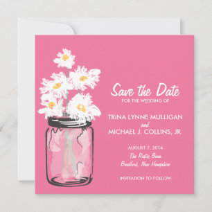Mason Jar & White Daisies Save the Date