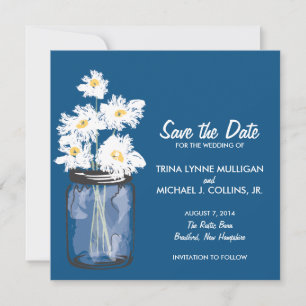 Mason Jar & White Daisies Save the Date