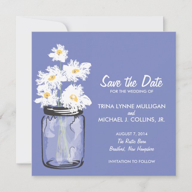 Mason Jar & White Daisies Save the Date (Front)