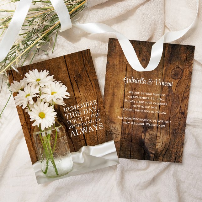 Mason Jar White Daisies Wedding Save the Date Invitation (Creator Uploaded)