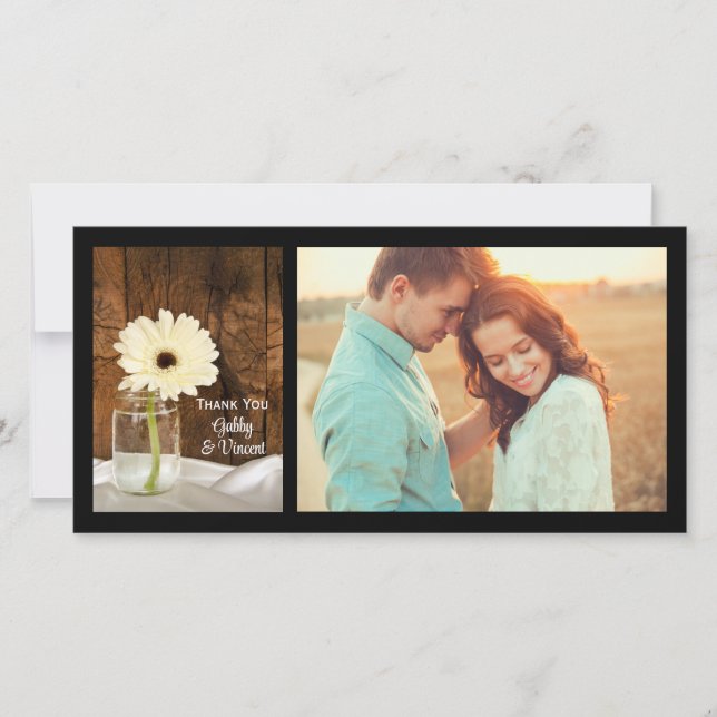 Mason Jar White Daisy Country Wedding Thank You (Front)