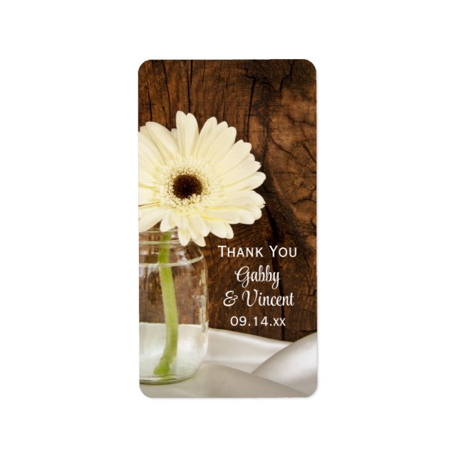 Mason Jar White Daisy Country Wedding Thank You Label (Front)