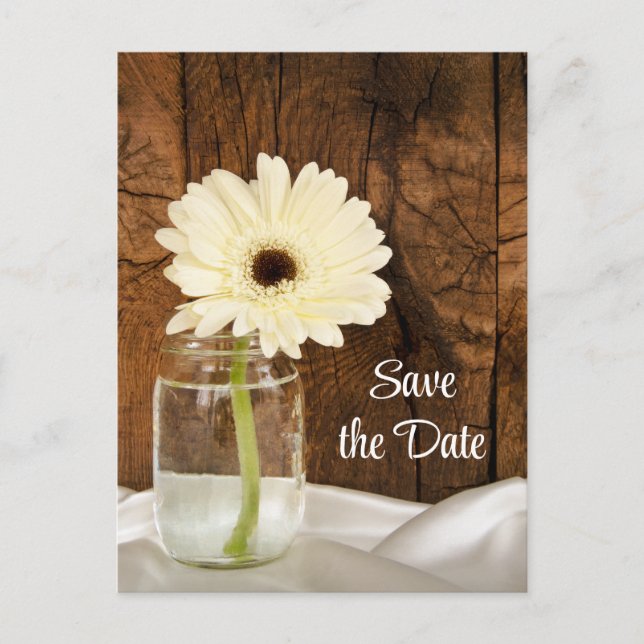 Mason Jar White Daisy Quinceañera Save the Date Announcement Postcard (Front)