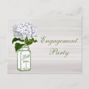 Mason Jar & White Hydrangea Chic Grey Engagement Invitation