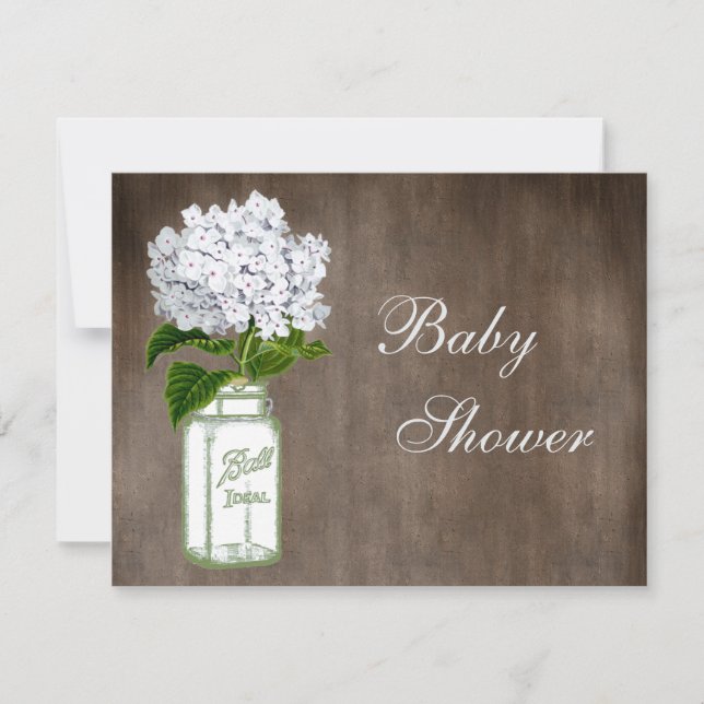 Mason Jar & White Hydrangea Rustic Baby Shower Invitation (Front)
