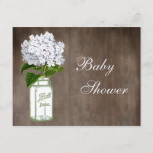 Mason Jar & White Hydrangea Rustic Baby Shower Invitation