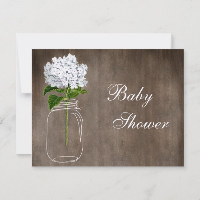 Mason Jar & White Hydrangea Rustic Baby Shower Invitation (Front)