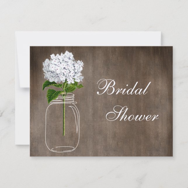 Mason Jar & White Hydrangea Rustic Bridal Shower Invitation (Front)