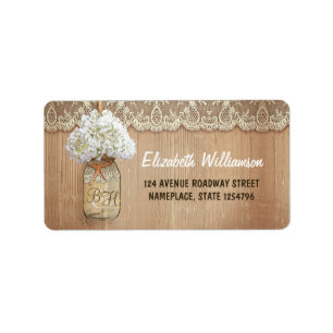 mason jar white hydrangea wedding label