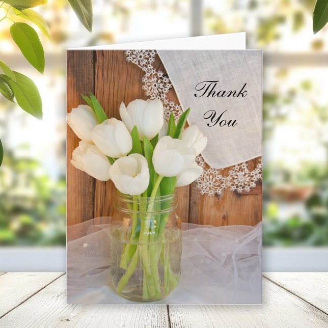 Mason Jar White Tulips Barn Wedding Thank You Note Card (Creator Uploaded)