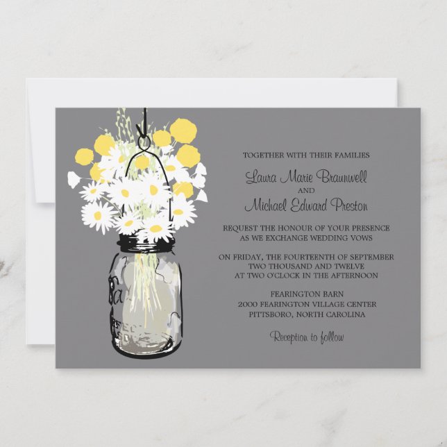 Mason Jar Wild Daisies & Billy Balls Invitation (Front)