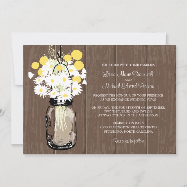 Mason Jar Wild Daisies & Billy Balls Invitation (Front)