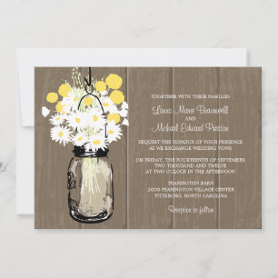 Mason Jar Wild Daisies & Billy Balls Invitation
