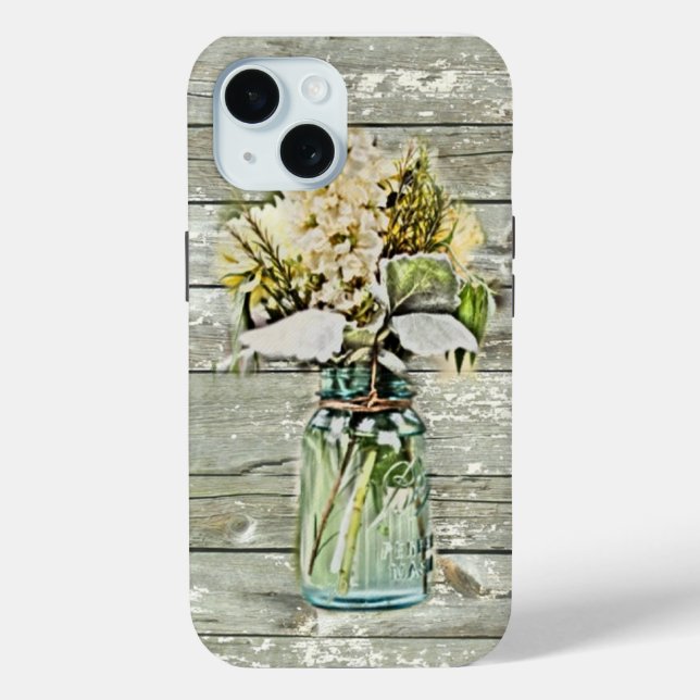 Mason jar wildflower barn wood french country Case-Mate iPhone case (Back)