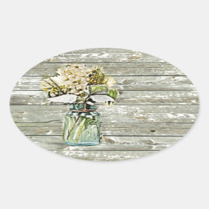 Mason jar wildflower barn wood french country oval sticker