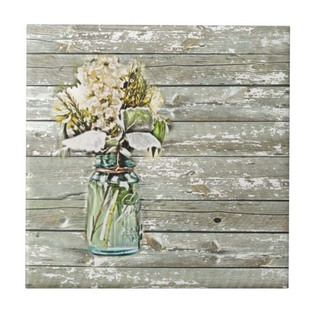Mason jar wildflower barn wood french country tile (Front)