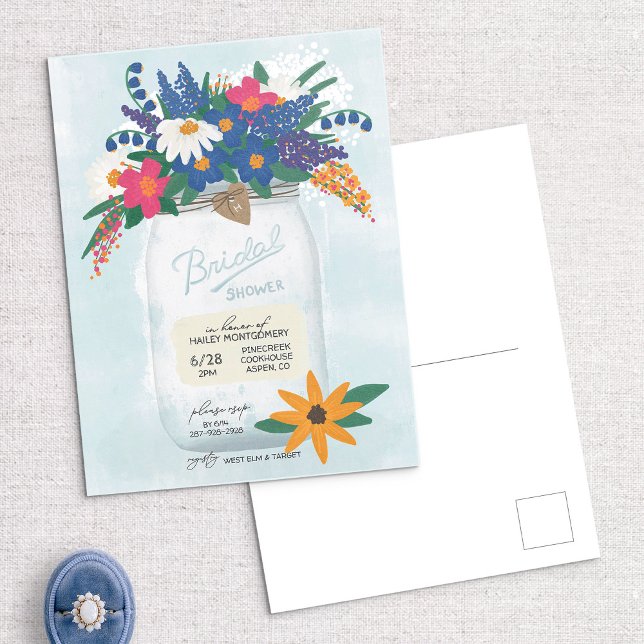 Mason Jar & Wildflowers Bridal Shower Invitation Postcard (Creator Uploaded)