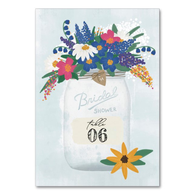 Mason Jar & Wildflowers Bridal Shower Table Number (Front)