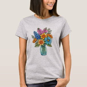Mason Jar with Beautiful Watercolor Wildflower T-Shirt