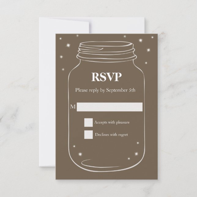 Mason Jar with Fireflies Wedding RSVP Brown (Front)