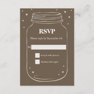 Mason Jar with Fireflies Wedding RSVP Brown Card