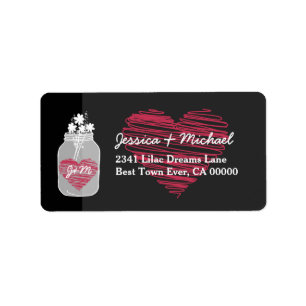 Mason Jar with Flowers and Hearts Wedding A04 Label