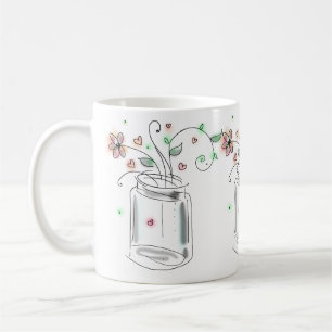 Mason Jar with Flowers Modern Cute Doodle Art Coffee Mug