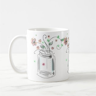Mason Jar with Flowers Modern Cute Doodle Art Coffee Mug