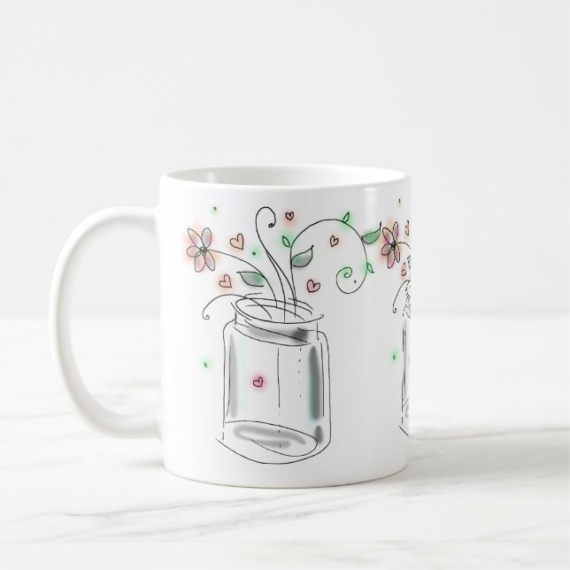 Mason Jar with Flowers Modern Cute Doodle Art Coffee Mug (Left)
